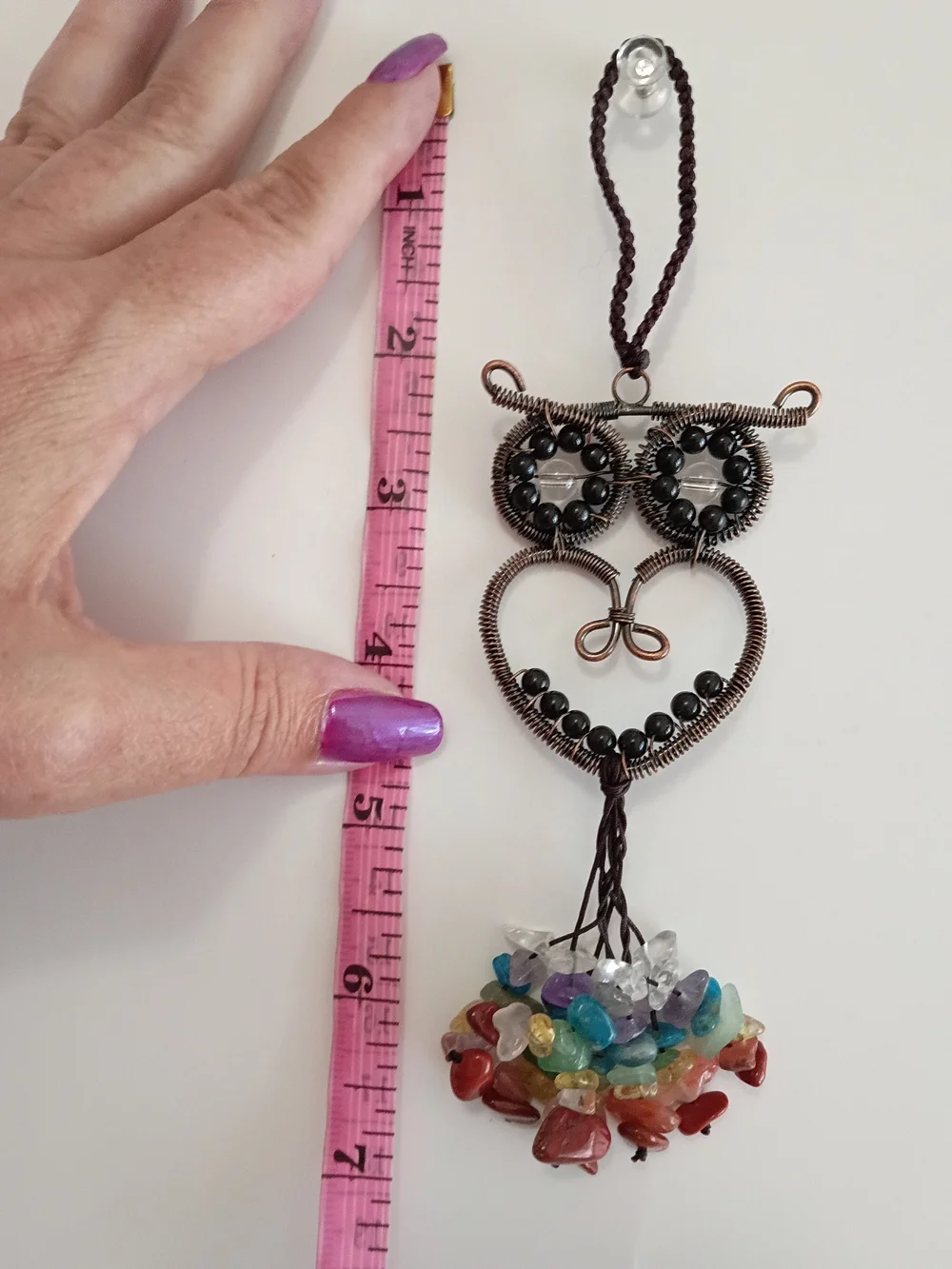 Handcrafted Multi-Color Beaded Heart & Owl Hanging Chakra Multi Gemstone